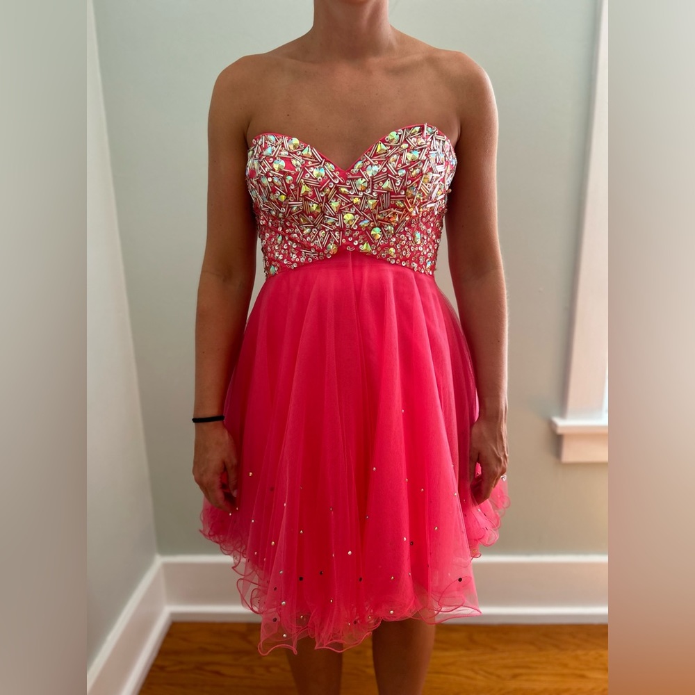 Party Time Formals Hot Pink Rhinestone Strapless Homecoming / Formal Dress